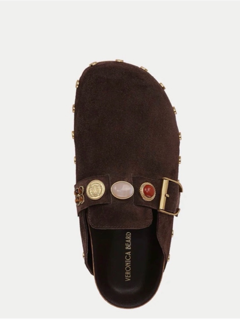 Veronica Beard Brown Suede Embellished Mule Clogs - Picture 2 of 4